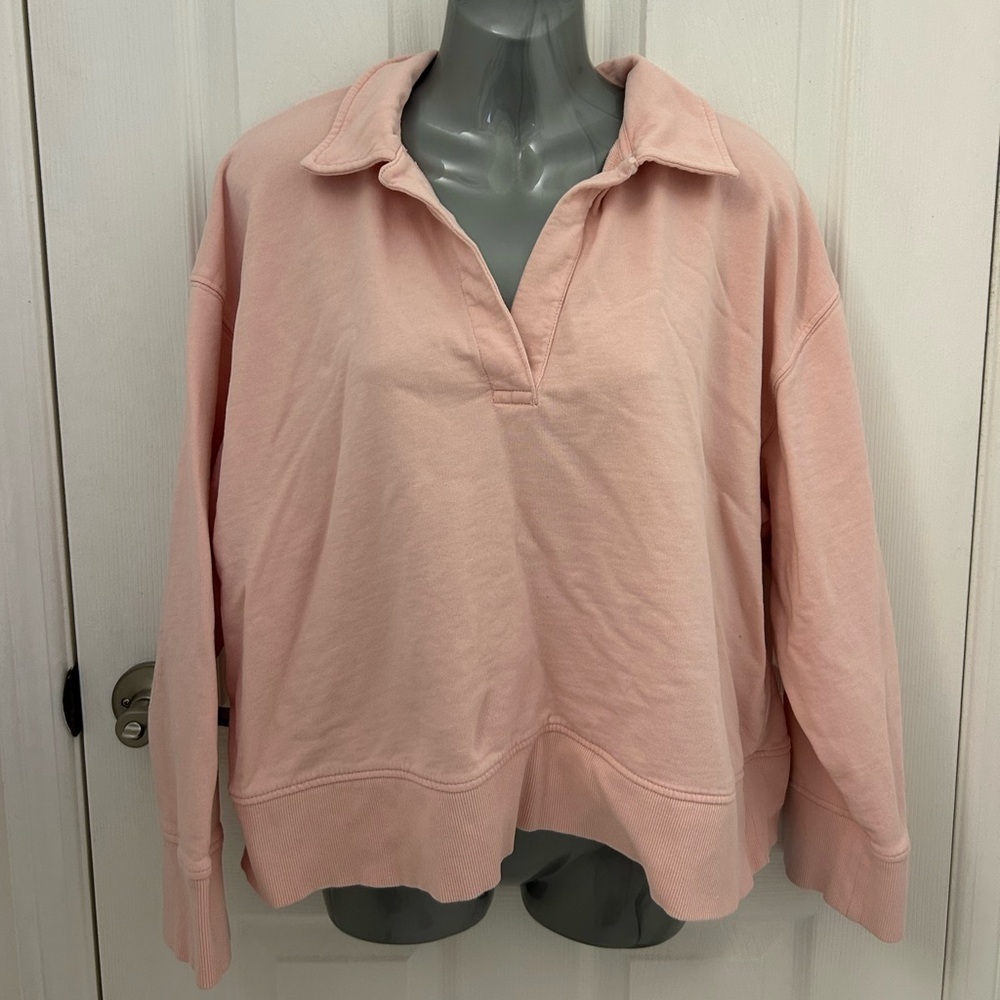 Zara Pink Cropped Sweatshirt with 3/4 length Sleeves, Sz L